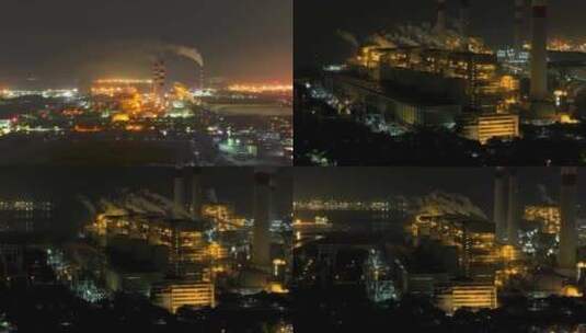 北仑电厂夜景延时航拍4k视频高清在线视频素材下载