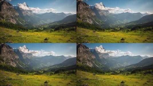 瑞士阿尔卑斯山格林德沃尔德童话般的山景上积云的时间推移高清在线视频素材下载