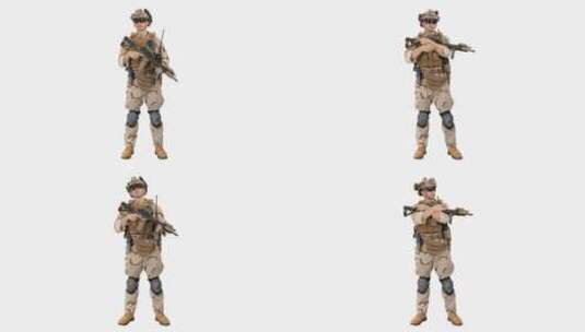 士兵拿着步枪站在白色背景前高清在线视频素材下载
