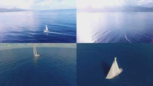海上的帆船海面帆船美景航拍扬帆起航宣传片高清在线视频素材下载
