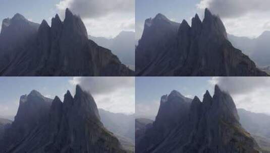 意大利山地塞塞达的航拍，周围有雾高清在线视频素材下载