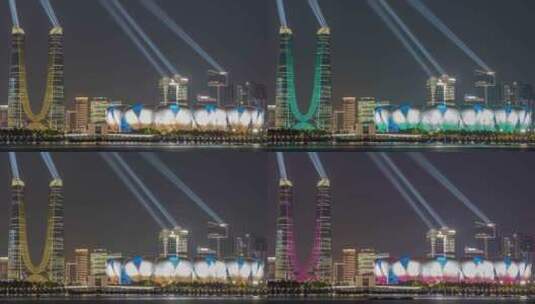 杭州亚运会 奥体中心 杭州之门灯光秀延时高清在线视频素材下载