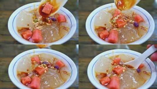 成都市四川街头知名夏季美食小吃，红糖冰粉高清在线视频素材下载