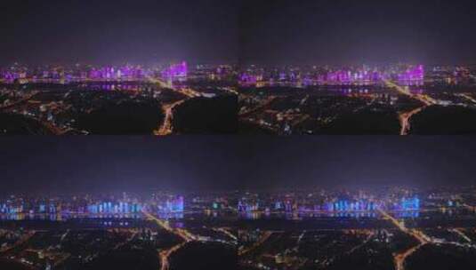 湖南长沙城市夜景湘江风光带航拍高清在线视频素材下载