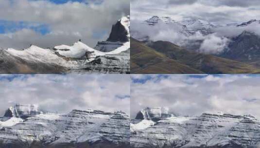 航拍西藏玛旁雍措雪山云海高清在线视频素材下载