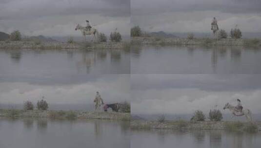 云南湖边骑着白马的少女高清在线视频素材下载