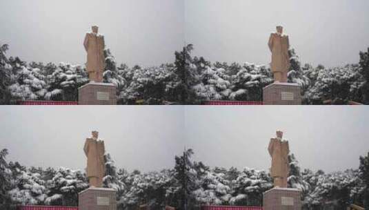 长沙湖南大学东方红广场毛泽东塑像雪景实拍高清在线视频素材下载