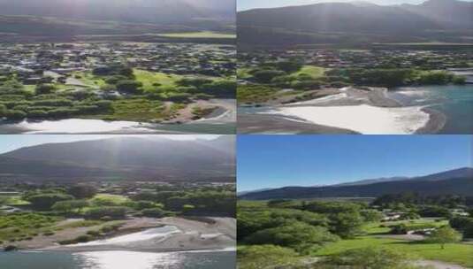 高清竖屏航拍新西兰瓦卡普蒂湖小镇风光高清在线视频素材下载