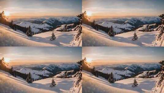 雪山云雾森林阳光树林远山峰大自然生态风景高清在线视频素材下载