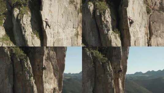 荷兰攀岩冒险的女人——空中高清在线视频素材下载