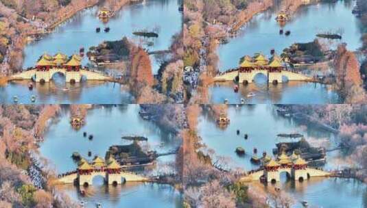 航拍瘦西湖风景区大明寺观音山园林寺庙高清在线视频素材下载