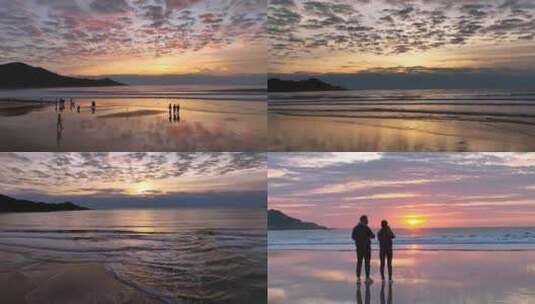 海浪沙滩海浪拍打沙滩航拍唯美海上风景日落高清在线视频素材下载