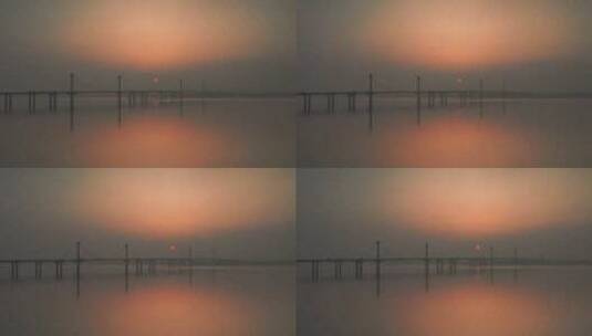 杭州下沙大江东江东大桥日出航拍高清在线视频素材下载