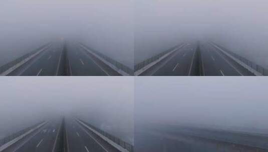 高速路雾天车流航拍高清在线视频素材下载