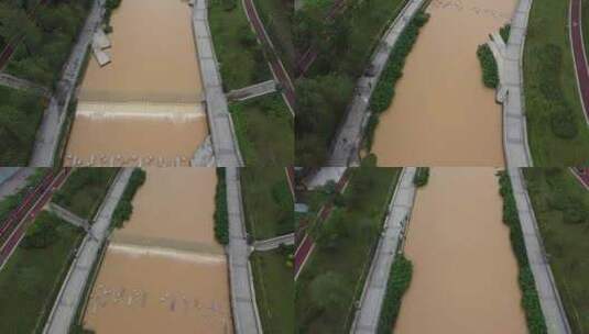 广东东莞：暴雨过后河道水位上涨高清在线视频素材下载
