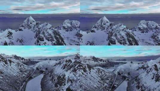 4K航拍挪威罗弗敦群岛雪景风光高清在线视频素材下载