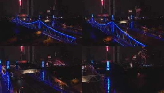无锡金匮大桥灯光夜景航拍高清在线视频素材下载
