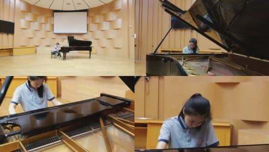 女孩弹钢琴高清在线视频素材下载