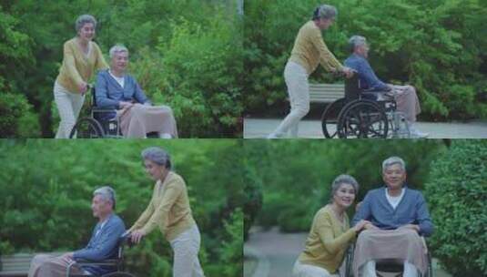 老人推轮椅高清在线视频素材下载