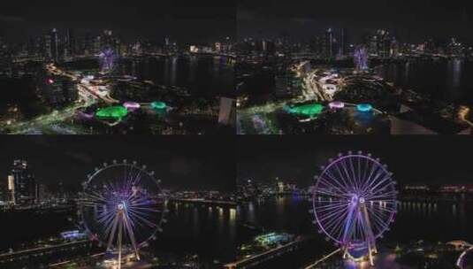 深圳宝安欢乐港湾摩天轮夜景合集3高清在线视频素材下载