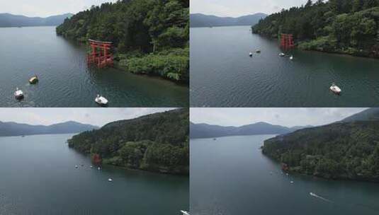 日本箱根湖神社鸟瞰高清在线视频素材下载