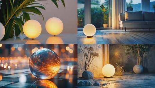 温暖球体灯具 落地灯 治愈系室内环境装修高清在线视频素材下载