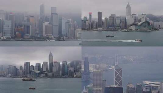 大雾天下的香港城市建筑高清在线视频素材下载