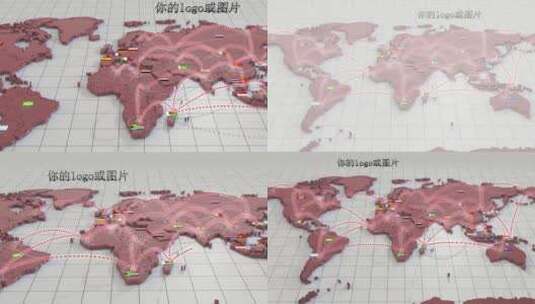 三维世界地图点线连接文字标题片头高清AE视频素材下载