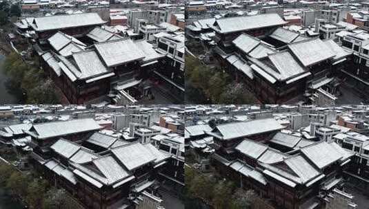 长汀古城雪景航拍高清在线视频素材下载