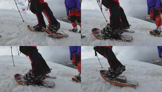 攀登慕士塔格峰雪山的登山者脚步慢动作高清在线视频素材下载