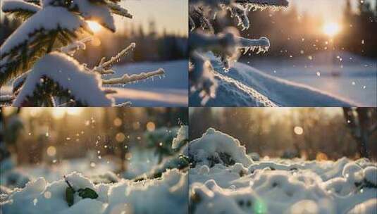 冬天冬季雪景冰晶雪花特写大雪下雪天冬至冰高清在线视频素材下载