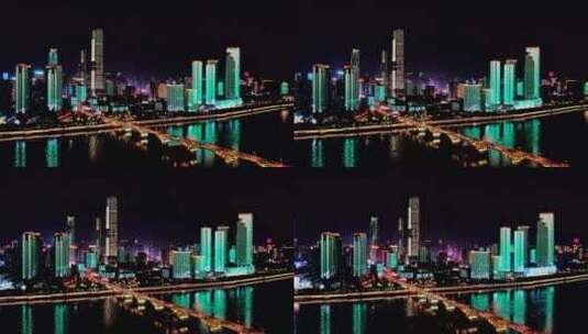 湖南长沙万达广场IFS五一商圈夜景航拍高清在线视频素材下载