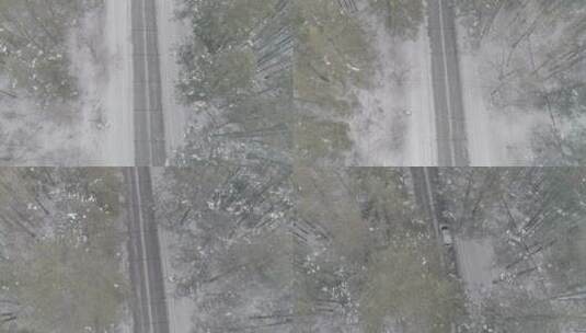 唯美冬季长白山原始森林公路航拍雪景高清在线视频素材下载