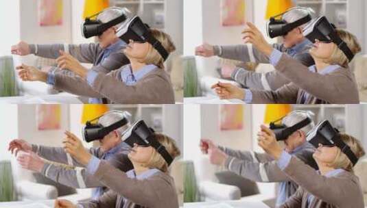 戴着VR眼睛的老年人高清在线视频素材下载