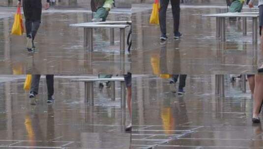 雨后街道上行走的路人高清在线视频素材下载