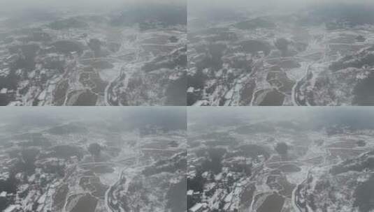 航拍乡村田园冬天雪景高清在线视频素材下载