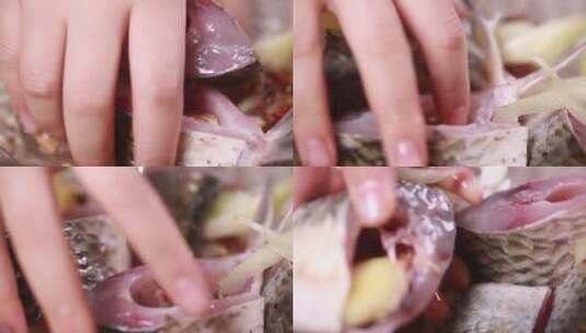 腌制鱼肉去腥加调料入味高清在线视频素材下载