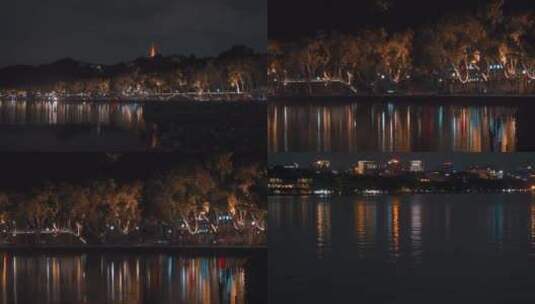 4k夜景视频杭州西湖夜景保俶塔灯光高清在线视频素材下载