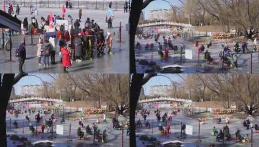 【镜头合集】公园里拥挤的游客人流高清在线视频素材下载