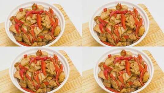 红辣椒炒肉家常菜4k滑轨平移高清在线视频素材下载