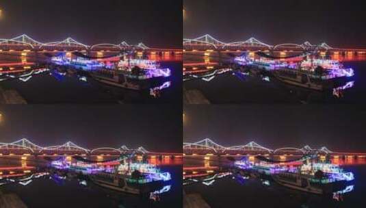 鸭绿江大桥灯光夜景高清在线视频素材下载