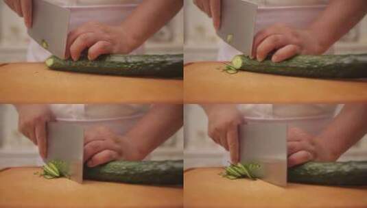 【镜头合集】厨师刀工切黄瓜丝高清在线视频素材下载