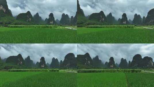 广西桂林山水田园水稻航拍高清在线视频素材下载