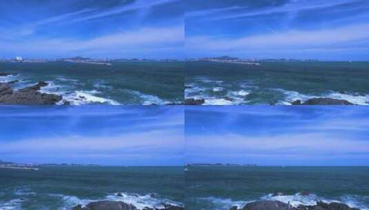 烟台山海景风光与蓝天白云高清在线视频素材下载