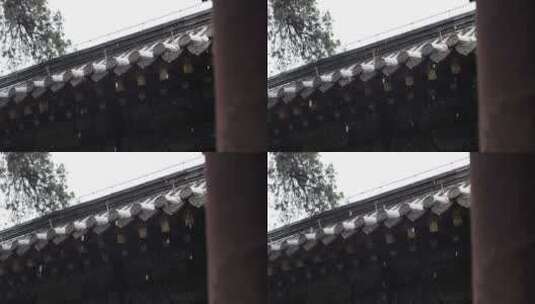 秋季下雨中岱庙古迹古建筑屋檐滴水雨中景色高清在线视频素材下载