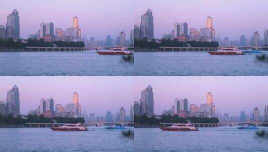 广州珠江洲头咀三江口城市建筑景观与游船高清在线视频素材下载