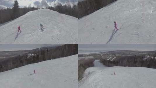 滑雪场上的游客4K航拍素材高清在线视频素材下载