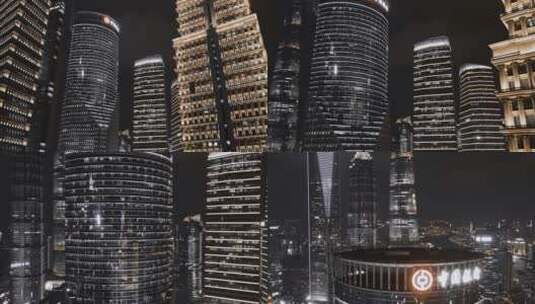 中国银行大厦夜景延时航拍高清在线视频素材下载