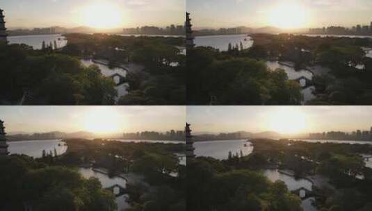 温州江心屿夕阳日落航拍高清在线视频素材下载