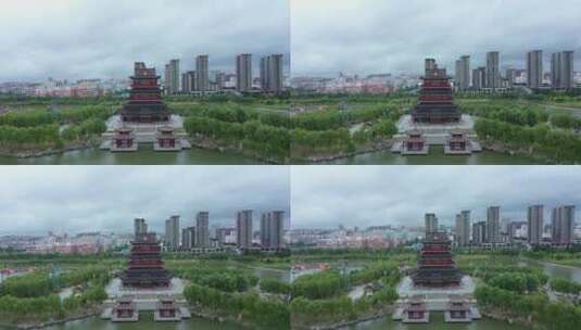 陕西省榆林市榆溪河生态长廊4K航拍高清在线视频素材下载